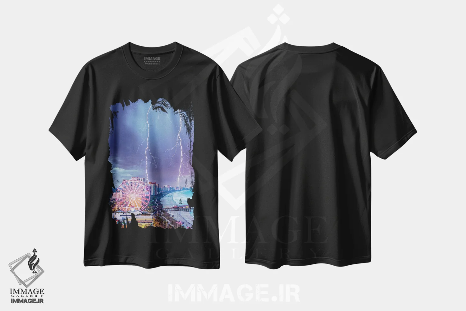 تیشرت مشکی طرح دار نورهای ساحل میریتل، مدیوم اثر برنت شاونور | immage.ir