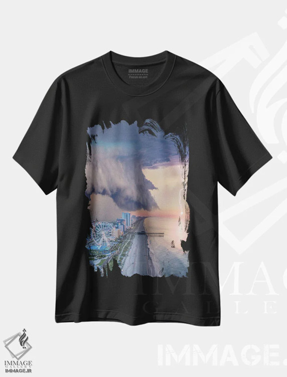 تیشرت مشکی طرح دار ابر طاقچه ای ساحل میریتل، مدیوم اثر برنت شاونور | فروشگاه ایماژ
