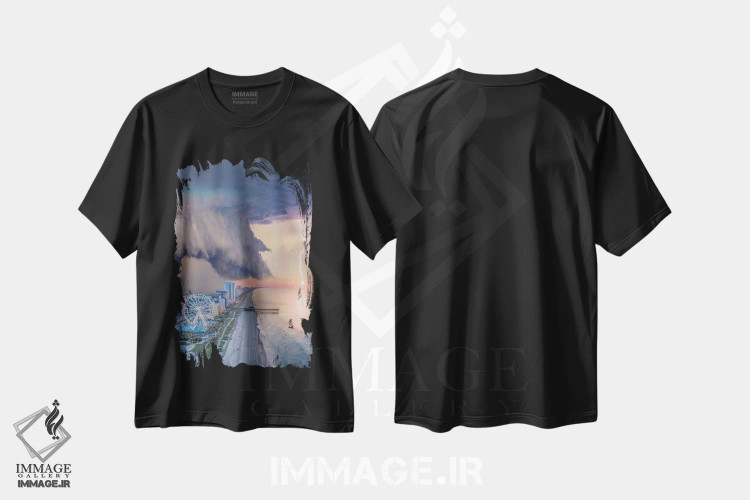 تیشرت مشکی طرح دار ابر طاقچه ای ساحل میریتل، مدیوم اثر برنت شاونور | فروشگاه ایماژ