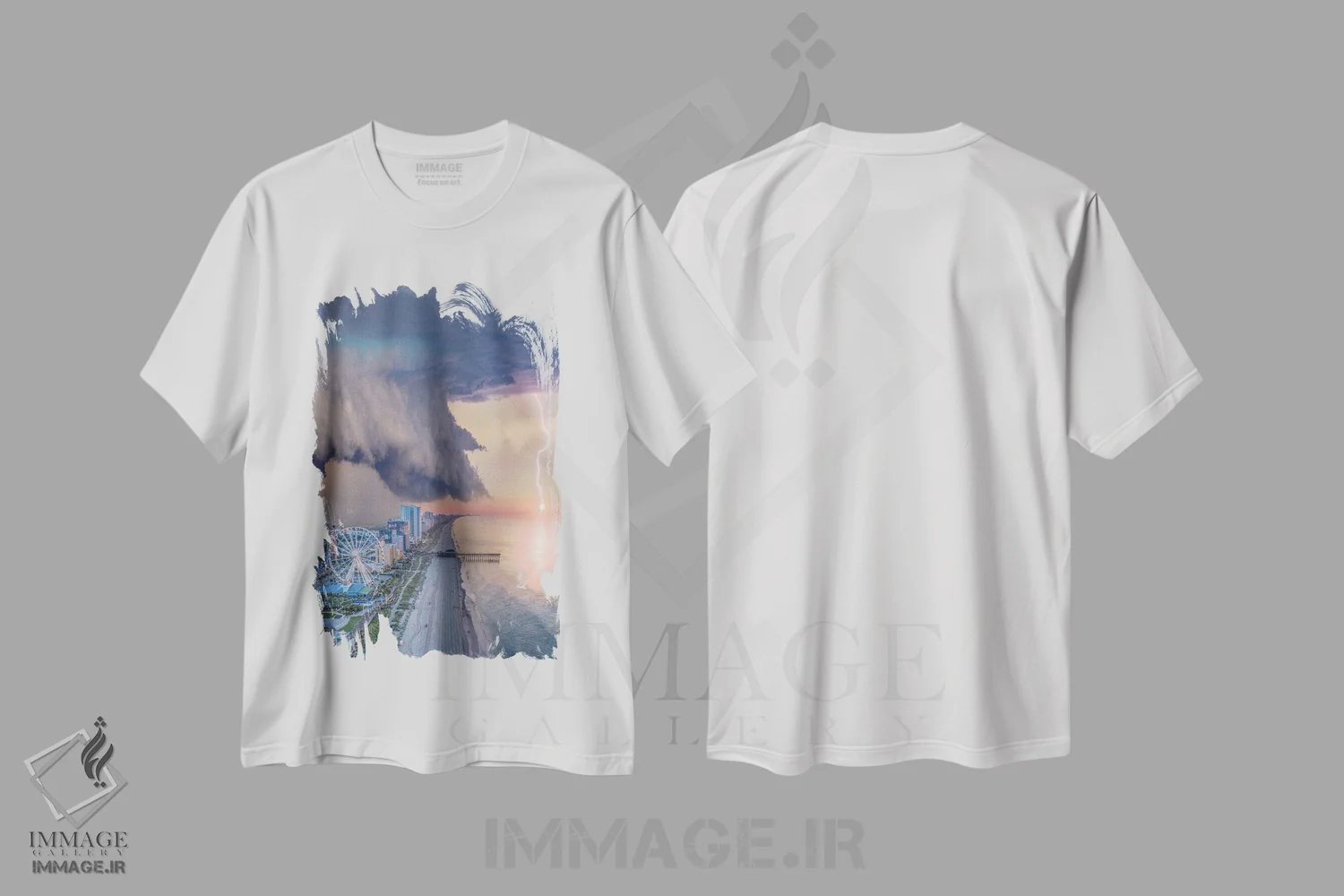 تیشرت سفید طرح دار ابر طاقچه ای ساحل میریتل، مدیوم اثر برنت شاونور | immage.ir