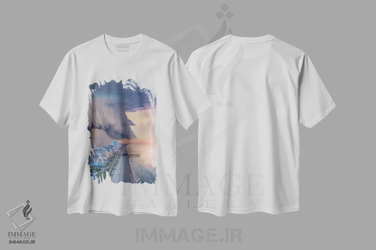 تیشرت سفید طرح دار ابر طاقچه ای ساحل میریتل، مدیوم اثر برنت شاونور | immage.ir