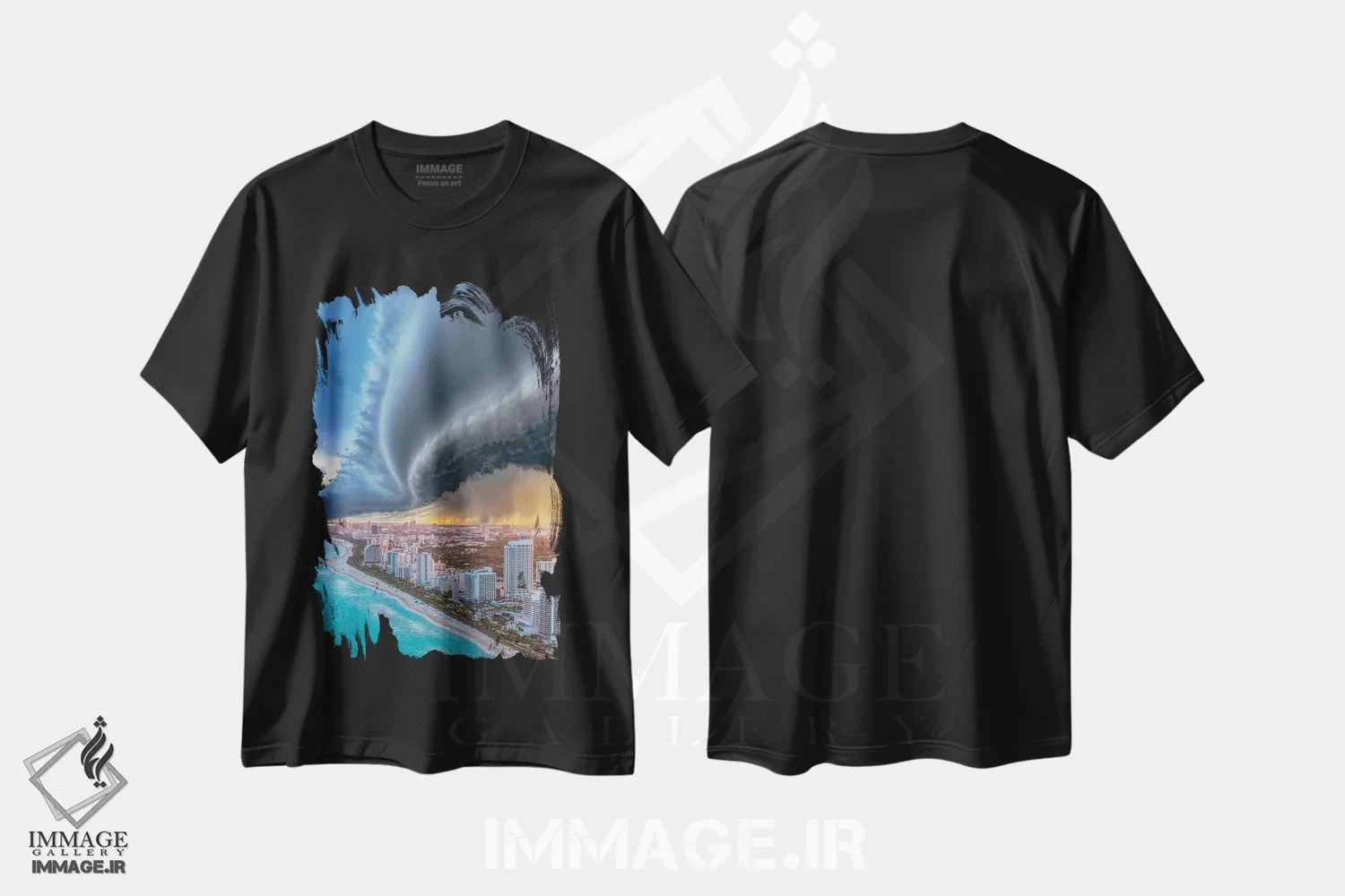 تیشرت مشکی طرح دار ابر طاقچه ای میامی ۲.۰، مدیوم اثر برنت شاونور | فروشگاه ایماژ