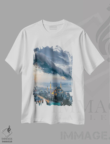 تیشرت سفید طرح دار رعد و برق مسجد استانبول، مدیوم اثر برنت شاونور | فروشگاه ایماژ