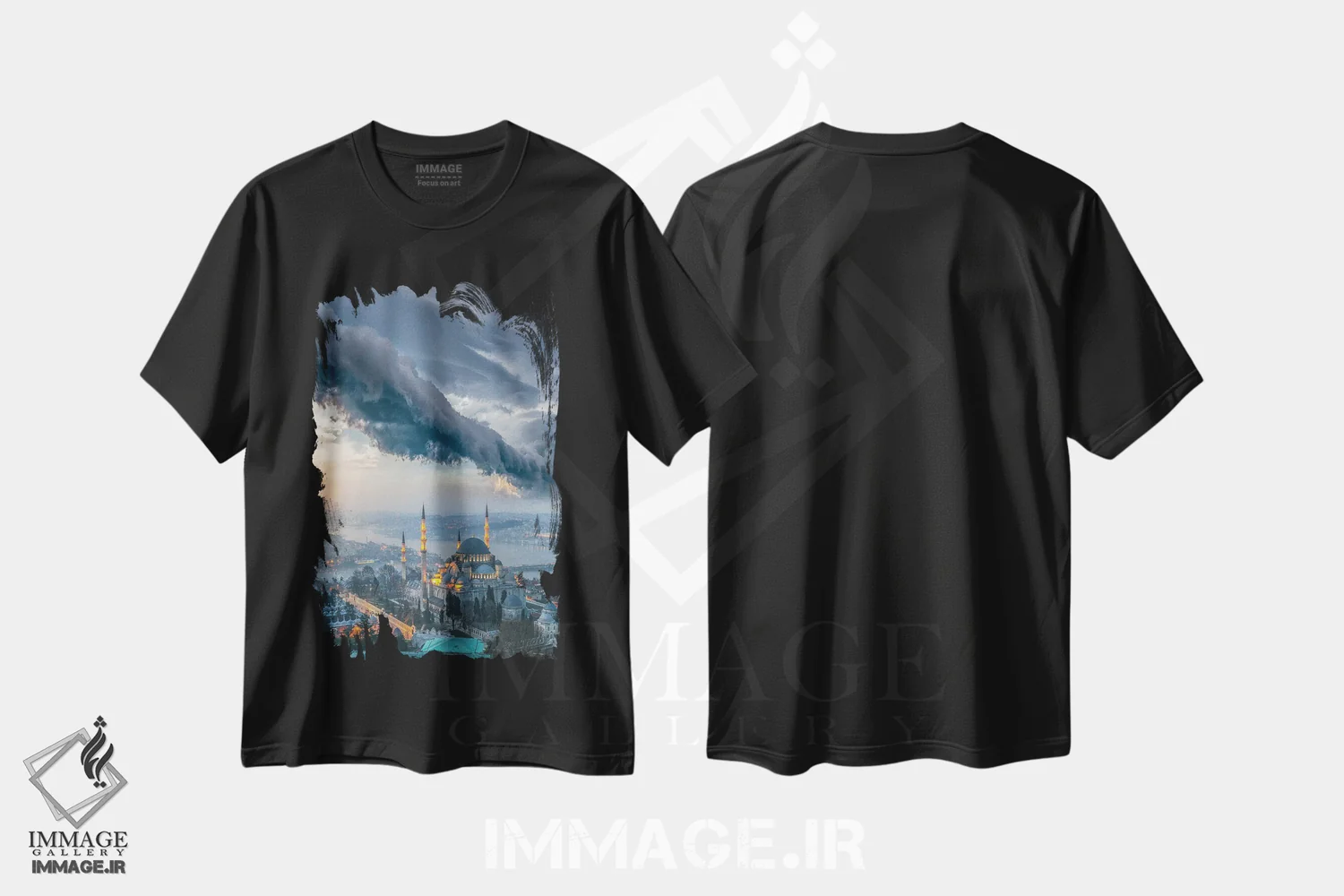 تیشرت مشکی طرح دار رعد و برق مسجد استانبول، مدیوم اثر برنت شاونور | immage.ir