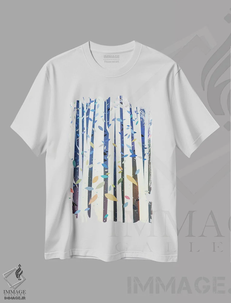 تیشرت سفید طرح دار صنوبرها ۲، هنر فاخر معاصر اثر بنی تو سالمرون | immage.ir
