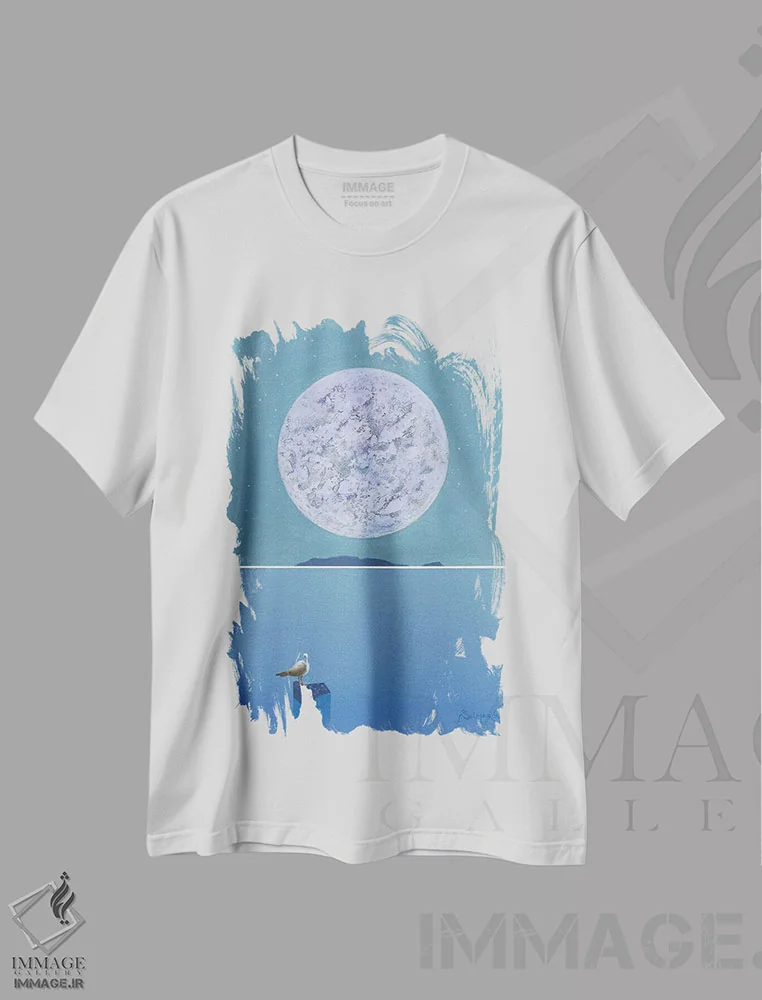 تیشرت سفید طرح دار ماه ۹، هنر فاخر معاصر اثر بنی تو سالمرون | فروشگاه ایماژ