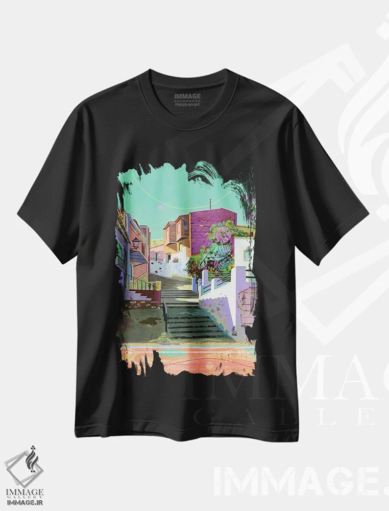 تیشرت مشکی طرح دار لا رکویخا، هنر فاخر معاصر اثر بنی تو سالمرون | فروشگاه ایماژ