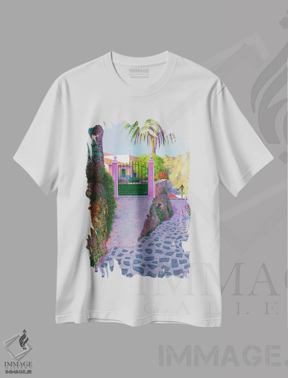 تیشرت سفید طرح دار ماسکا ۲، هنر فاخر معاصر اثر بنی تو سالمرون | فروشگاه ایماژ