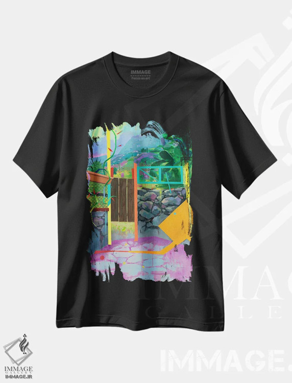 تیشرت مشکی طرح دار پاپ ۵، هنر فاخر معاصر اثر بنی تو سالمرون | فروشگاه ایماژ