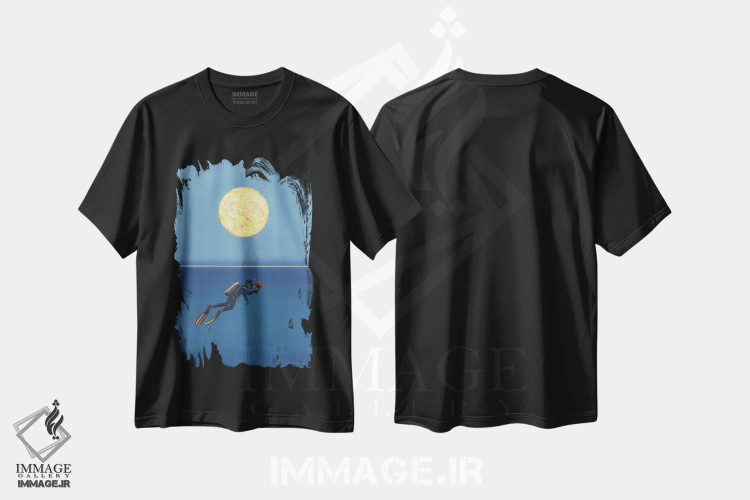 تیشرت مشکی طرح دار خورشید ۱۵، هنر فاخر معاصر اثر بنی تو سالمرون | فروشگاه ایماژ