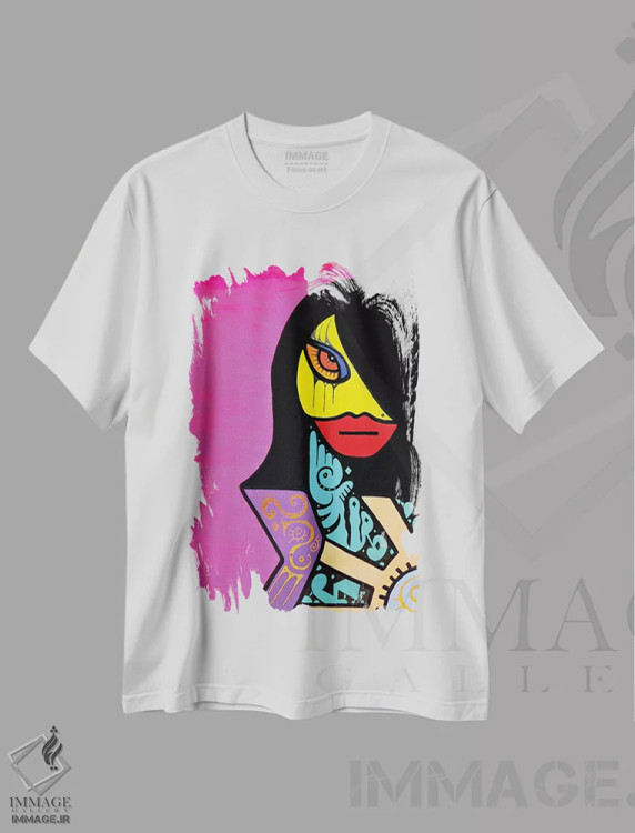تیشرت سفید طرح دار اوا، آبستره اثر بیلی آرتیست | فروشگاه ایماژ