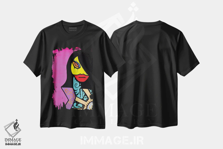 تیشرت مشکی طرح دار اوا، آبستره اثر بیلی آرتیست | immage.ir