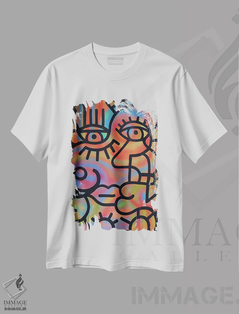 تیشرت سفید طرح دار جان و سالی، آبستره اثر بیلی آرتیست | immage.ir