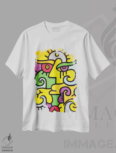 تیشرت سفید طرح دار طلوع خورشید در شانگهای، آبستره اثر بیلی آرتیست | فروشگاه ایماژ