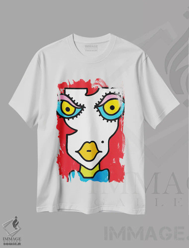 تیشرت سفید طرح دار مو قرمز ۱ اثر بیلی آرتیست | فروشگاه ایماژ