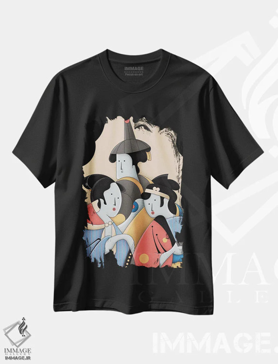 تیشرت مشکی طرح دار بانوان ژاپنی، دکور آسیایی اثر جان باتالگازی | فروشگاه ایماژ