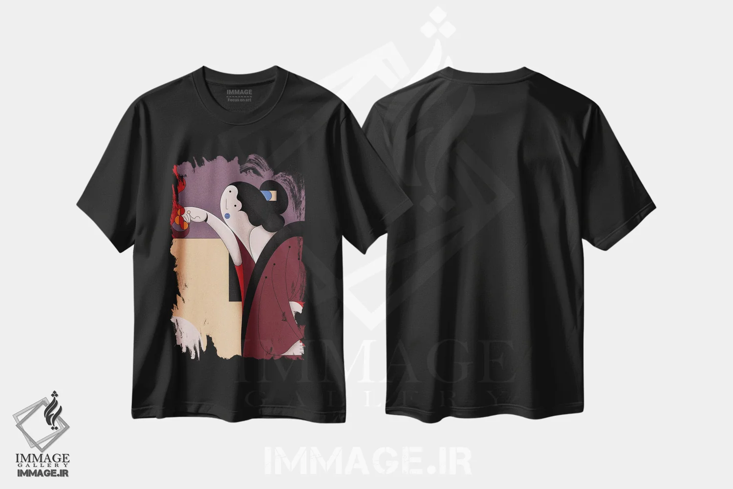تیشرت مشکی طرح دار دختر شمع روشن کننده، دکور آسیایی اثر جان باتالگازی | immage.ir