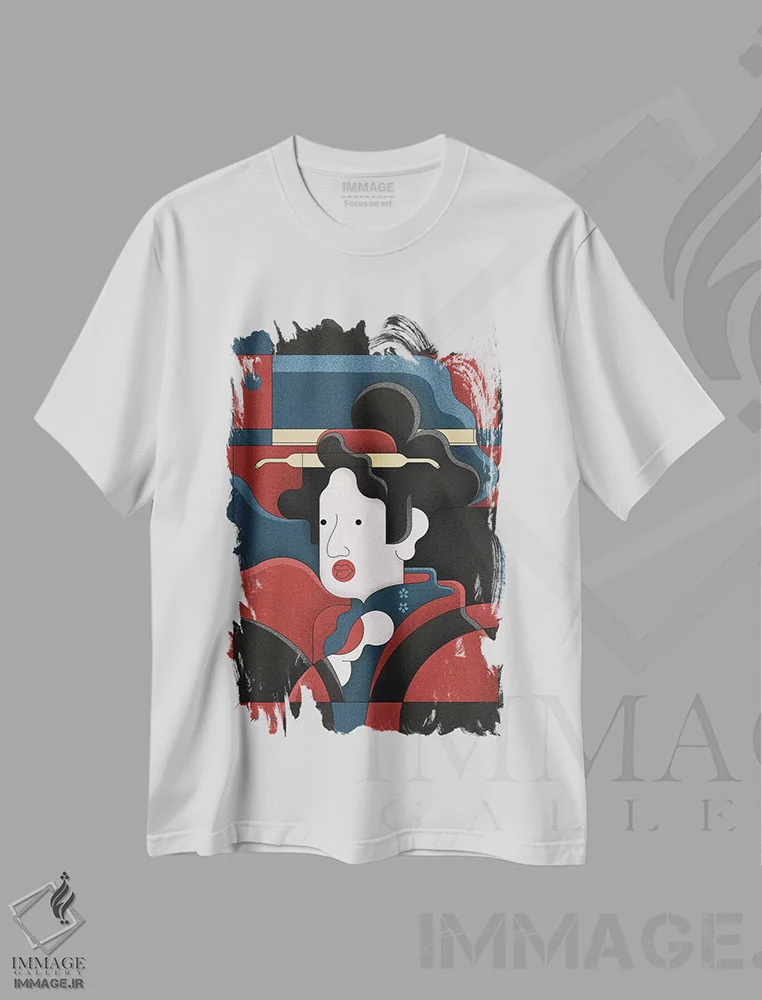 تیشرت سفید طرح دار دختر ادو، دکور آسیایی اثر جان باتالگازی | فروشگاه ایماژ