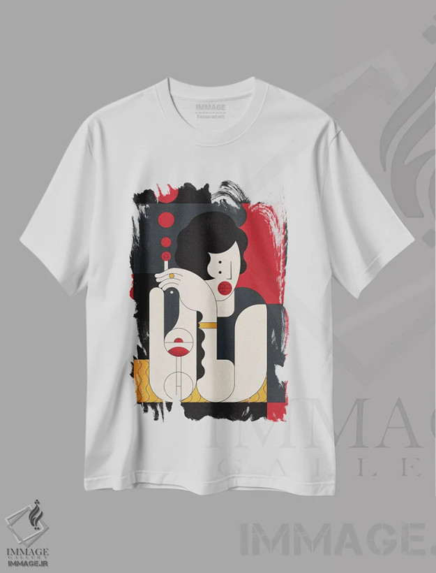 تیشرت سفید طرح دار دختر کوکتل، آرت دکو اثر جان باتالگازی | فروشگاه ایماژ