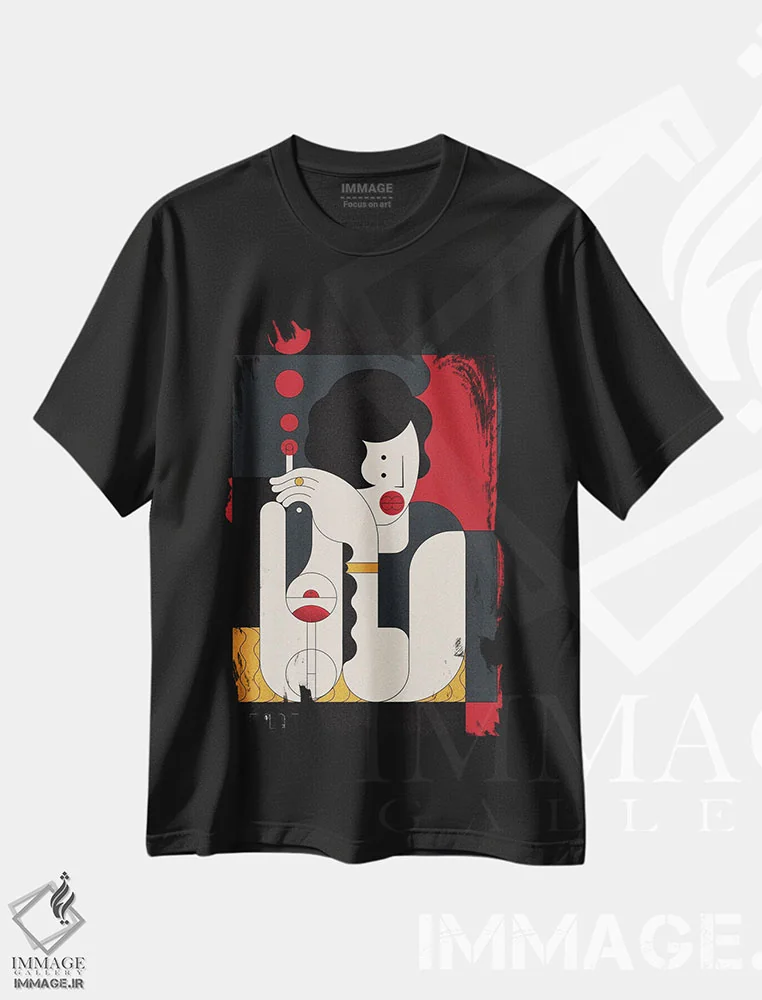 تیشرت مشکی طرح دار دختر کوکتل، آرت دکو اثر جان باتالگازی | immage.ir