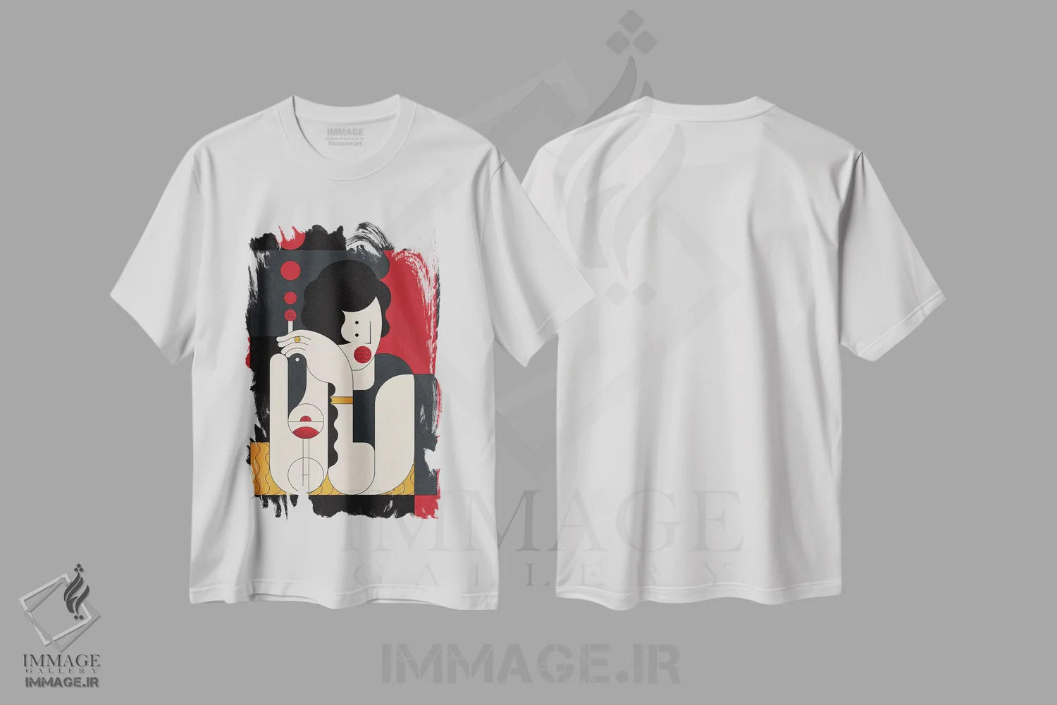 تیشرت سفید طرح دار دختر کوکتل، آرت دکو اثر جان باتالگازی | فروشگاه ایماژ