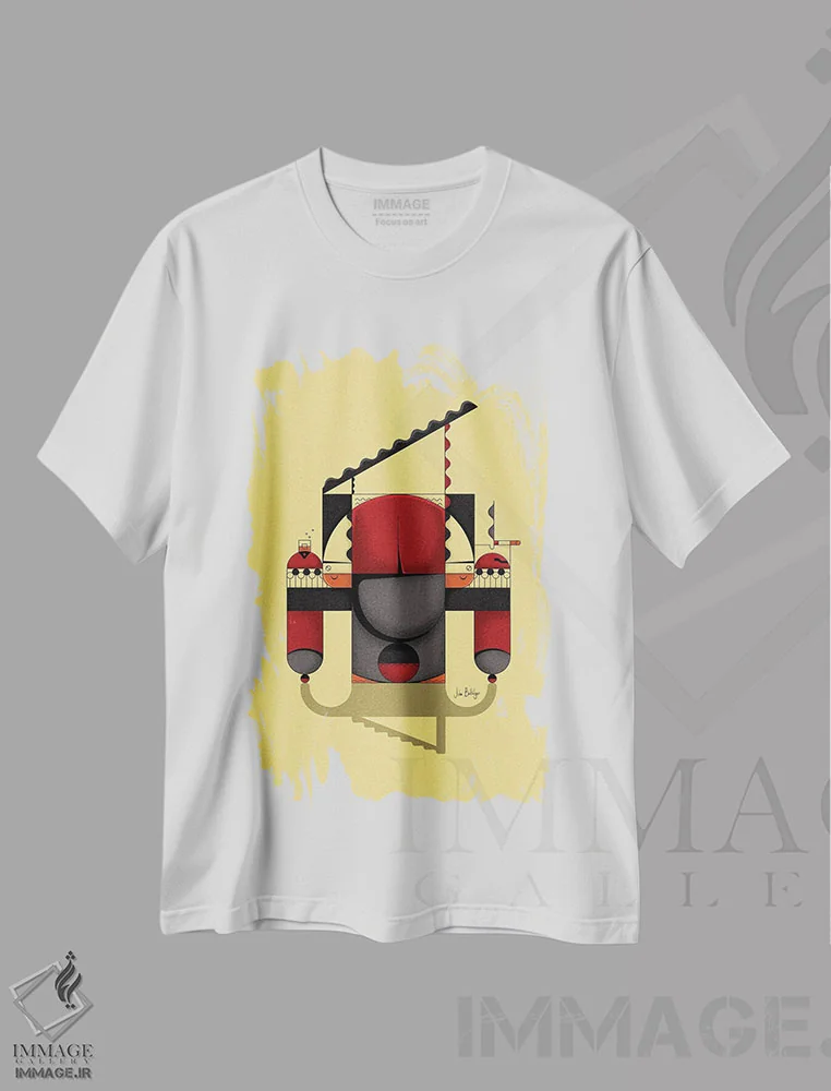 تیشرت سفید طرح دار مرد پیانیست، دکور معاصر اثر جان باتالگازی | فروشگاه ایماژ