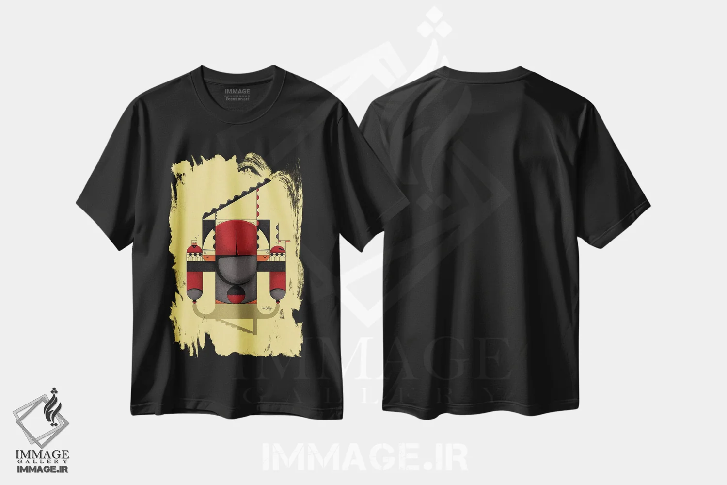 تیشرت مشکی طرح دار مرد پیانیست، دکور معاصر اثر جان باتالگازی | immage.ir