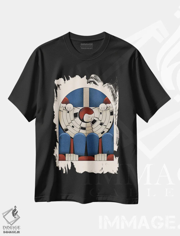 تیشرت مشکی طرح دار رفت و آمد، دکور معاصر اثر جان باتالگازی | فروشگاه ایماژ