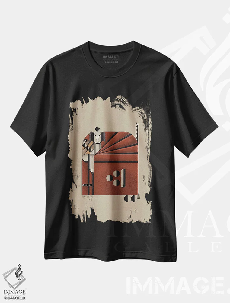 تیشرت مشکی طرح دار سامورایی قرمز، دکور آسیایی اثر جان باتالگازی | فروشگاه ایماژ