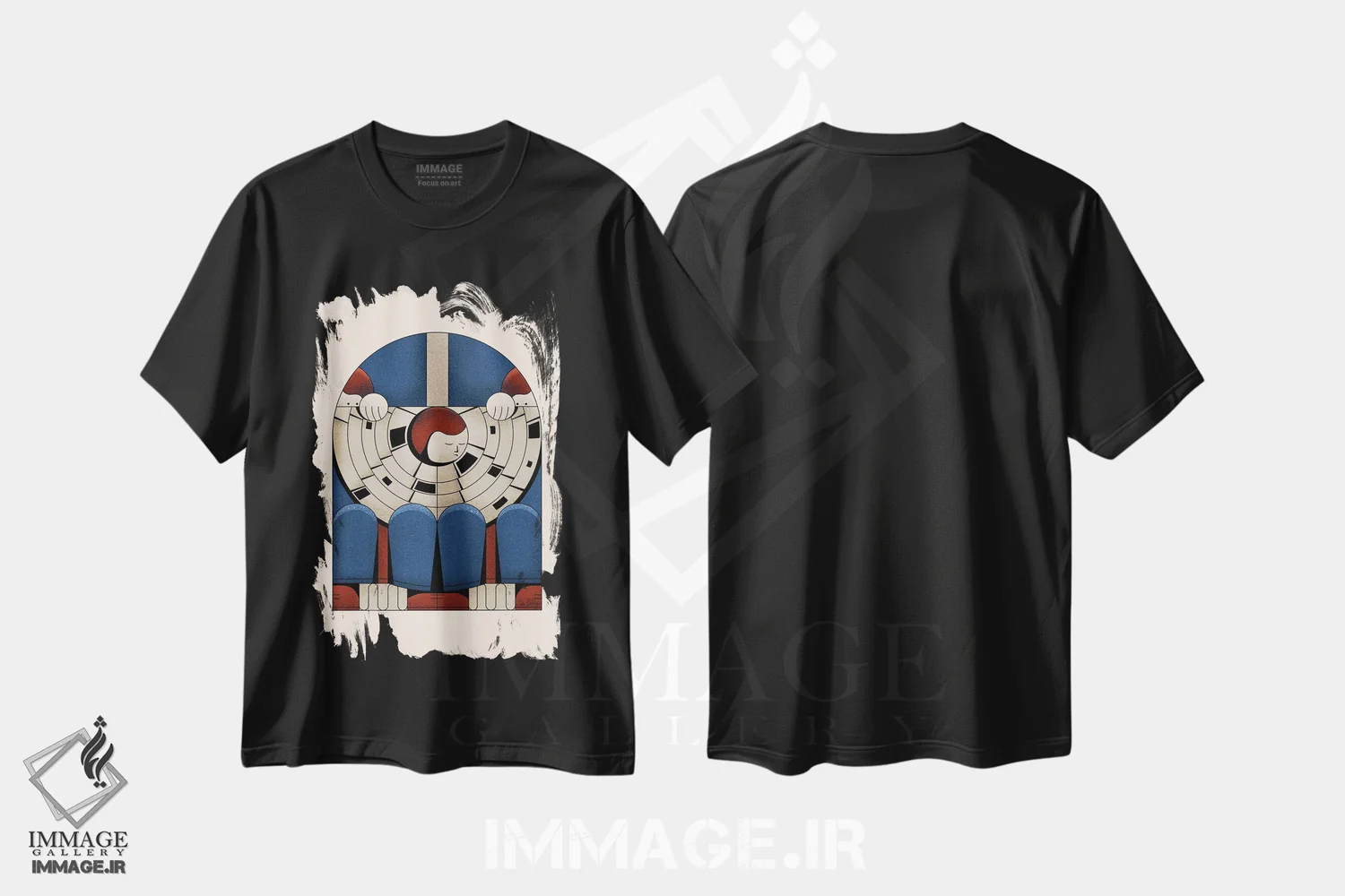 تیشرت مشکی طرح دار رفت و آمد، دکور معاصر اثر جان باتالگازی | فروشگاه ایماژ