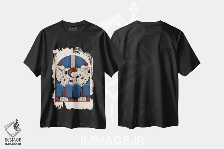 تیشرت مشکی طرح دار رفت و آمد، دکور معاصر اثر جان باتالگازی | فروشگاه ایماژ