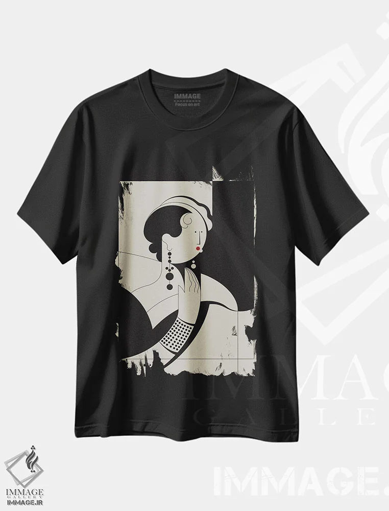 تیشرت مشکی طرح دار لوییز ۲، آرت دکو اثر جان باتالگازی | فروشگاه ایماژ