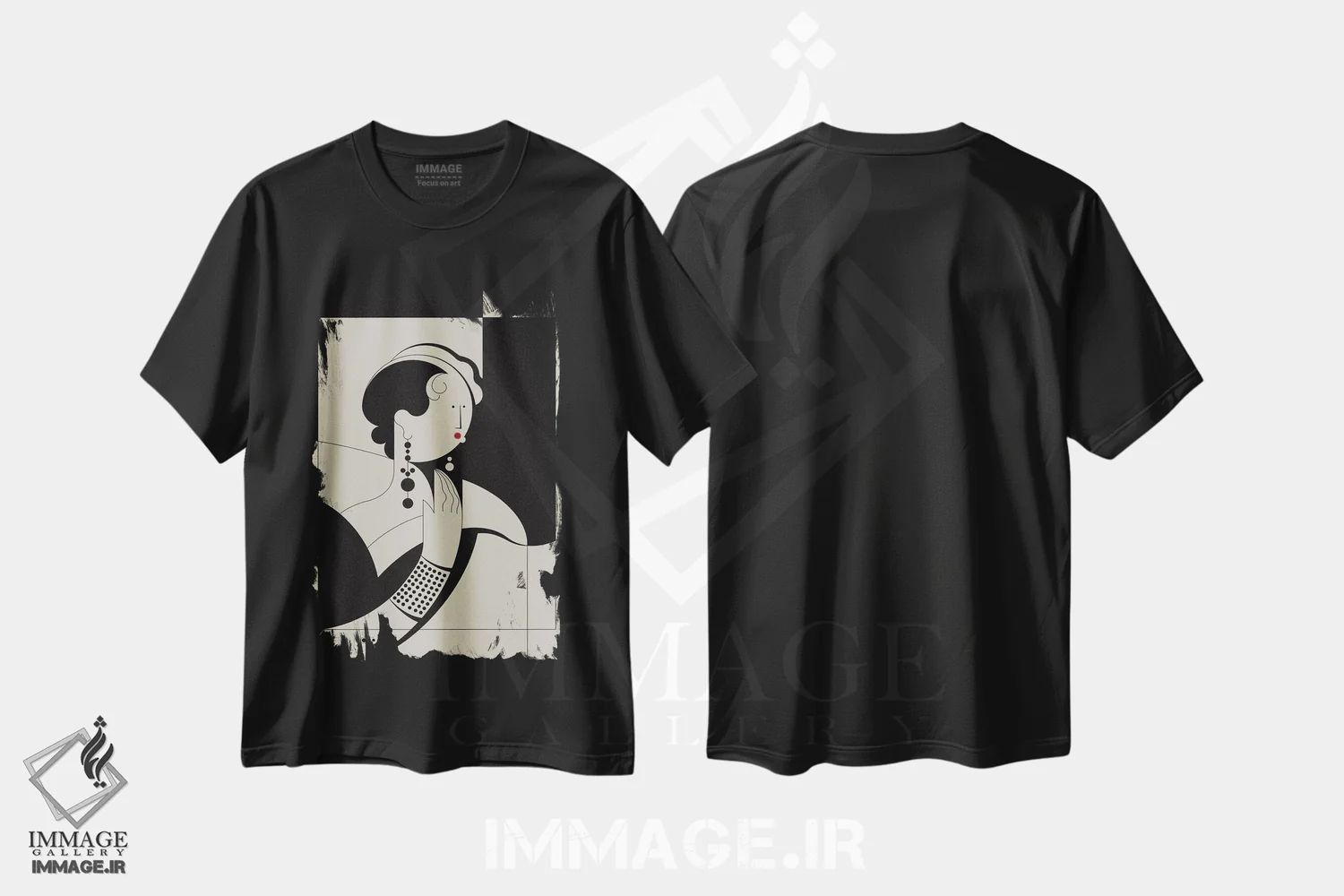 تیشرت مشکی طرح دار لوییز ۲، آرت دکو اثر جان باتالگازی | فروشگاه ایماژ