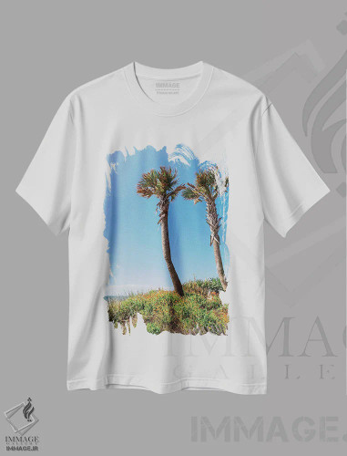 تیشرت سفید طرح دار ساحل فالی، مدیوم اثر بثانی یانگ | فروشگاه ایماژ