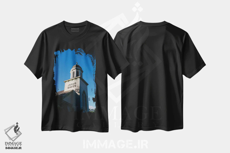 تیشرت مشکی طرح دار عیسی نجات می دهد چارلستون II، مدیوم اثر بثانی یانگ | فروشگاه ایماژ