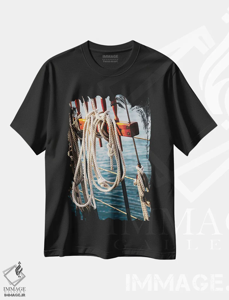 تیشرت مشکی طرح دار قایق بادبانی چارلستون II، تزئینی اثر بثانی یانگ | فروشگاه ایماژ