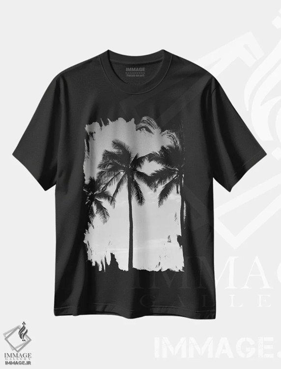 تیشرت مشکی طرح دار نخل های هاوایی III، عکاسی سیاه و سفید اثر بثانی یانگ | فروشگاه ایماژ