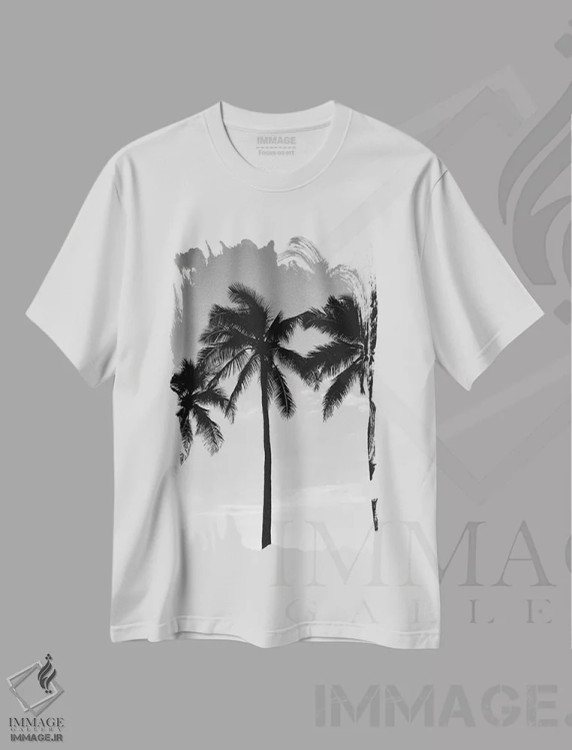 تیشرت سفید طرح دار نخل های هاوایی III، عکاسی سیاه و سفید اثر بثانی یانگ | immage.ir