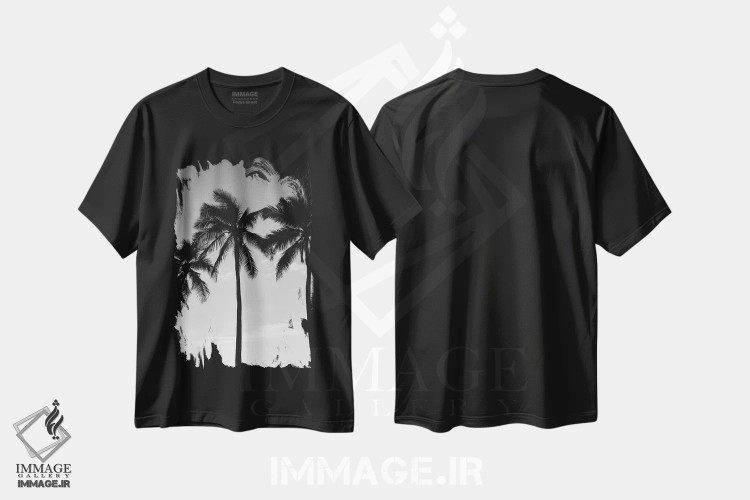 تیشرت مشکی طرح دار نخل های هاوایی III، عکاسی سیاه و سفید اثر بثانی یانگ | فروشگاه ایماژ