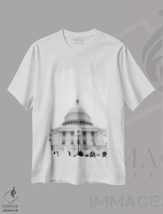 تیشرت سفید طرح دار آرزوهای آمریکایی، عکاسی سیاه و سفید اثر بثانی یانگ | فروشگاه ایماژ