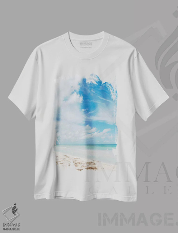 تیشرت سفید طرح دار منظره اقیانوس فلوریدا X، مدیوم اثر بثانی یانگ | فروشگاه ایماژ