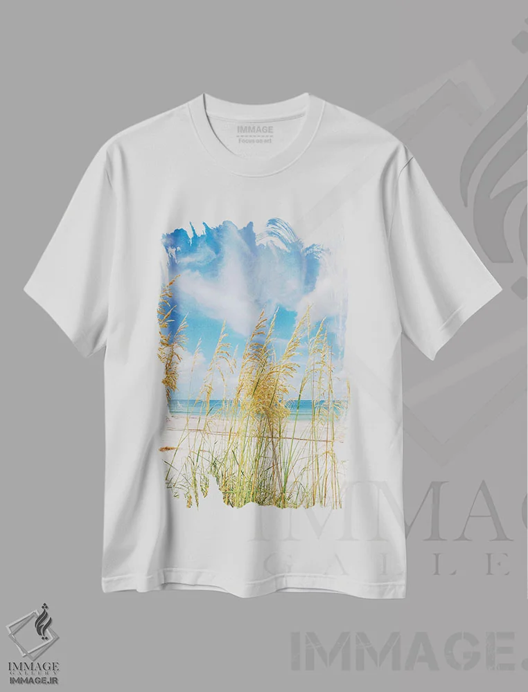 تیشرت سفید طرح دار ساحل سنت پیت، مدیوم اثر بثانی یانگ | immage.ir