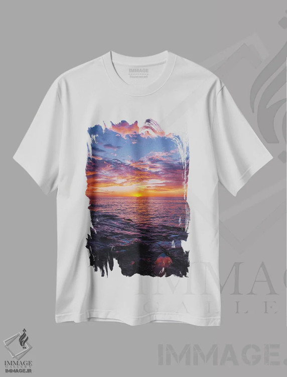 تیشرت سفید طرح دار شب صخره های غروب V، مدیوم اثر بثانی یانگ | immage.ir
