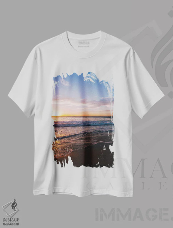 تیشرت سفید طرح دار موج سواران غروب VI، مدیوم اثر بثانی یانگ | immage.ir
