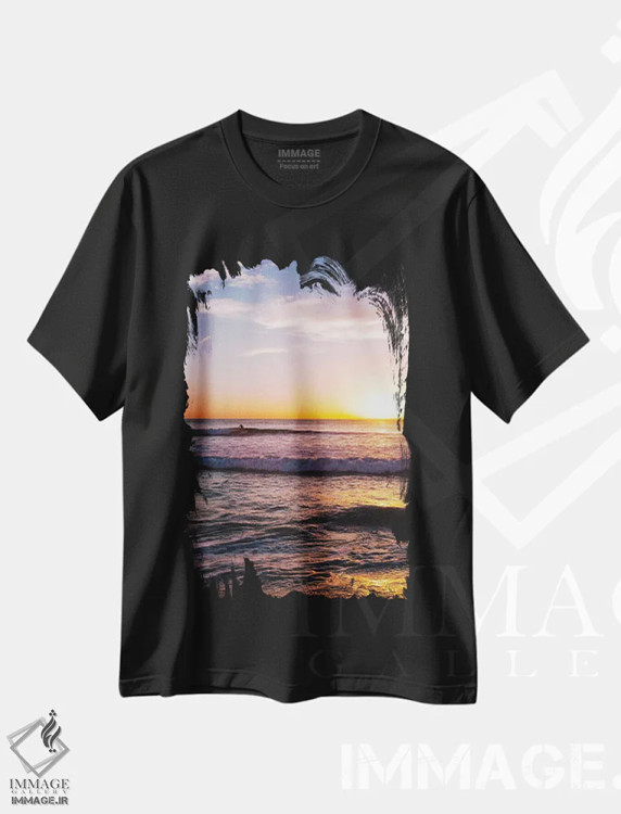 تیشرت مشکی طرح دار موج سواران غروب V، مدیوم اثر بثانی یانگ | immage.ir