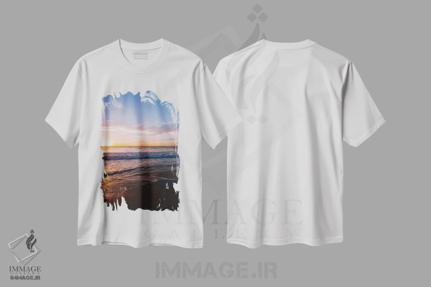 تیشرت سفید طرح دار موج سواران غروب VI، مدیوم اثر بثانی یانگ | immage.ir