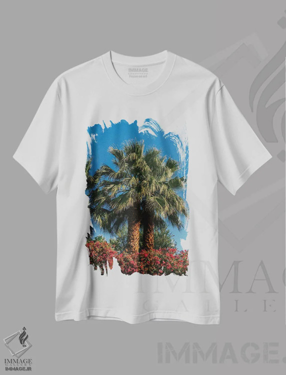 تیشرت سفید طرح دار نخل های پالم اسپرینگز II، مدیوم اثر بثانی یانگ | immage.ir