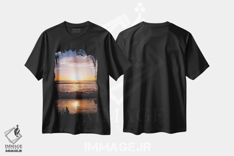 تیشرت مشکی طرح دار موج سواران غروب، مدیوم اثر بثانی یانگ | immage.ir