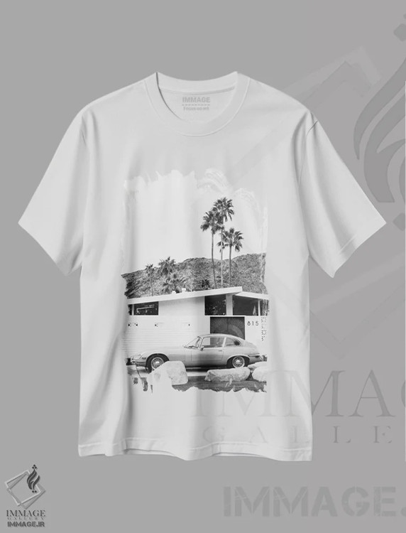 تیشرت سفید طرح دار سواری پالم اسپرینگز II، عکاسی سیاه و سفید اثر بثانی یانگ | فروشگاه ایماژ