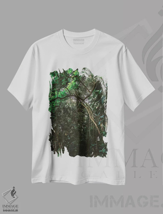 تیشرت سفید طرح دار جنگل هاوایی، مدیوم اثر بثانی یانگ | immage.ir